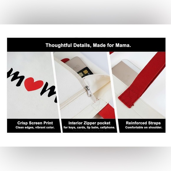 Canvas Tote Bag Off-White with Red Heart for Moms Mothers Day Baby Shower Gift - Picture 5 of 6